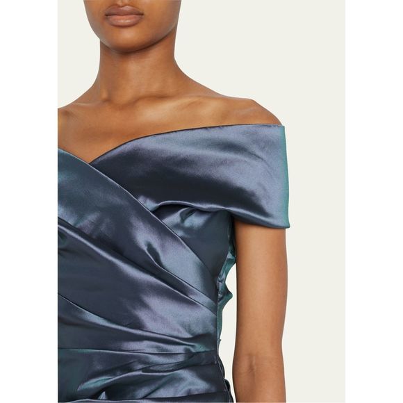 RICKIE FREEMAN FOR TERI JON Off-Shoulder Ruched Taffeta Gown - Picture 4 of 9